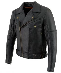 Leather Motorcycle Jackets Milwaukee Leather LKM1770 Men's Black Leather Jacket With Belt Utility Pocket