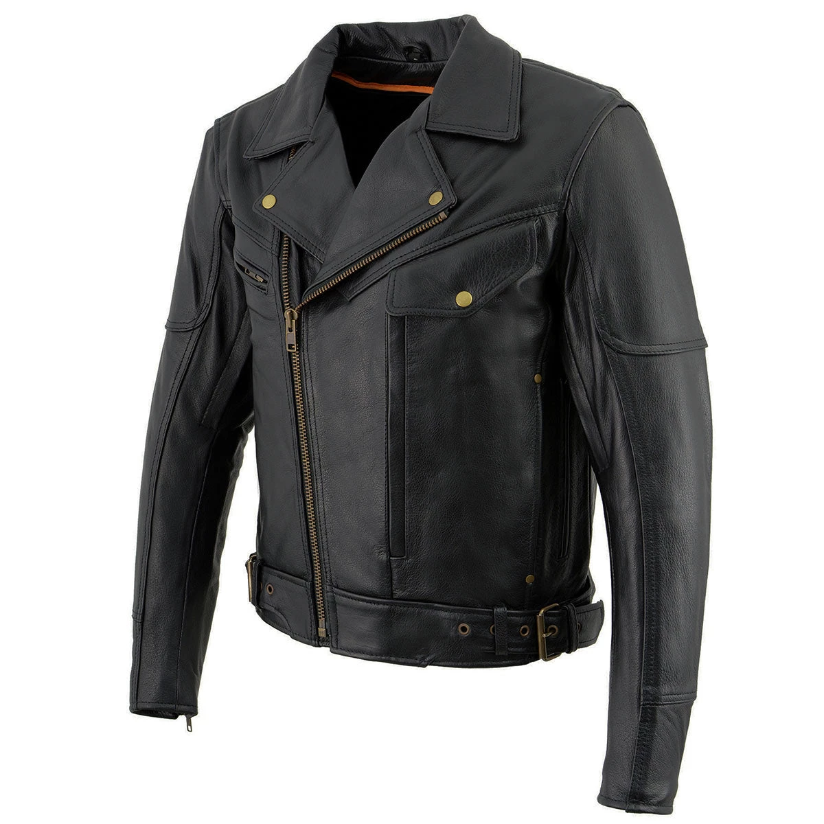 Leather Motorcycle Jackets Milwaukee Leather LKM1770 Men's Black Leather Jacket With Belt Utility Pocket