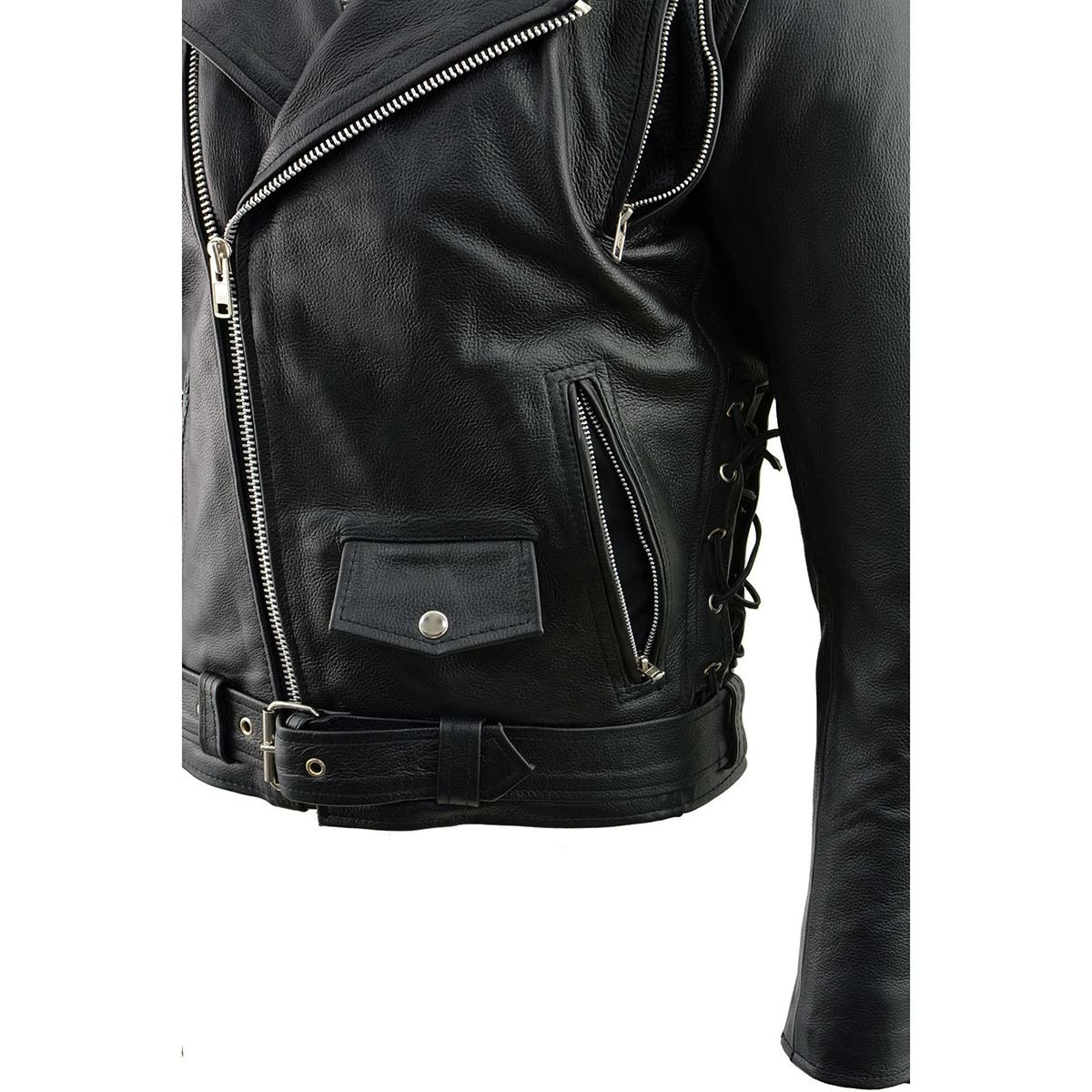 Leather Motorcycle Jackets Milwaukee Leather LKM1775 Men's Black Leather Vented Jacket With Side Laces