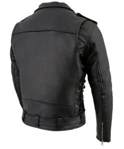 Leather Motorcycle Jackets Milwaukee Leather LKM1775 Men's Black Leather Vented Jacket With Side Laces