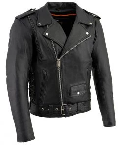 Leather Motorcycle Jackets Milwaukee Leather LKM1775 Men's Black Leather Vented Jacket With Side Laces