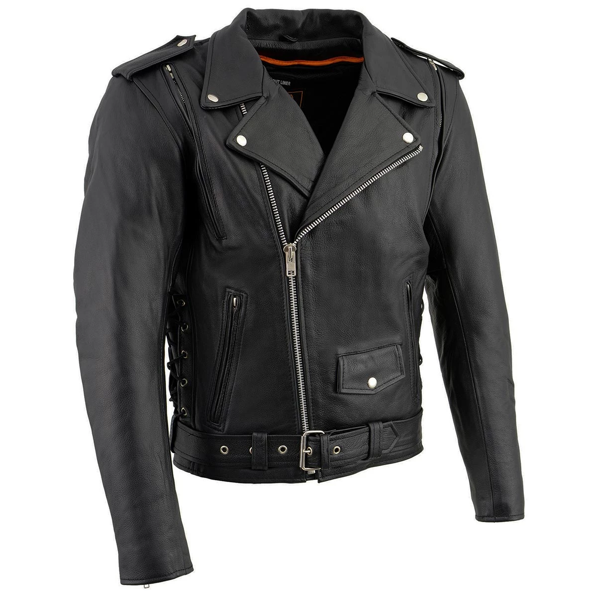 Leather Motorcycle Jackets Milwaukee Leather LKM1775 Men's Black Leather Vented Jacket With Side Laces