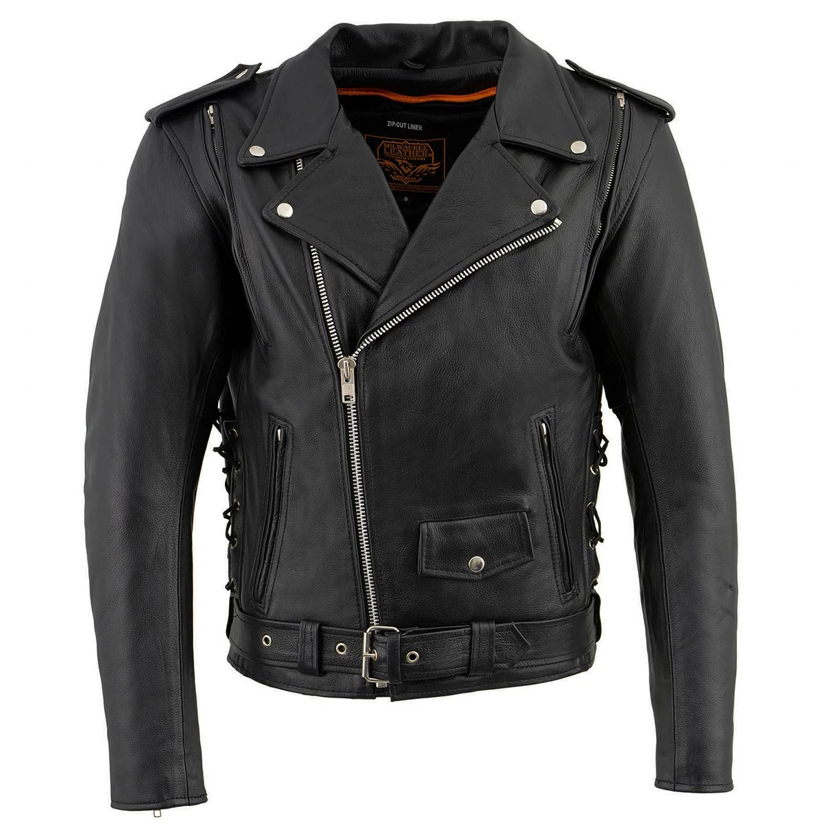 Leather Motorcycle Jackets Milwaukee Leather LKM1775 Men's Black Leather Vented Jacket With Side Laces