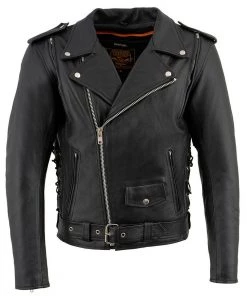 Milwaukee Leather LU1775 Men's'Wild One' Black Leather Vented Jacket With Side Laces
