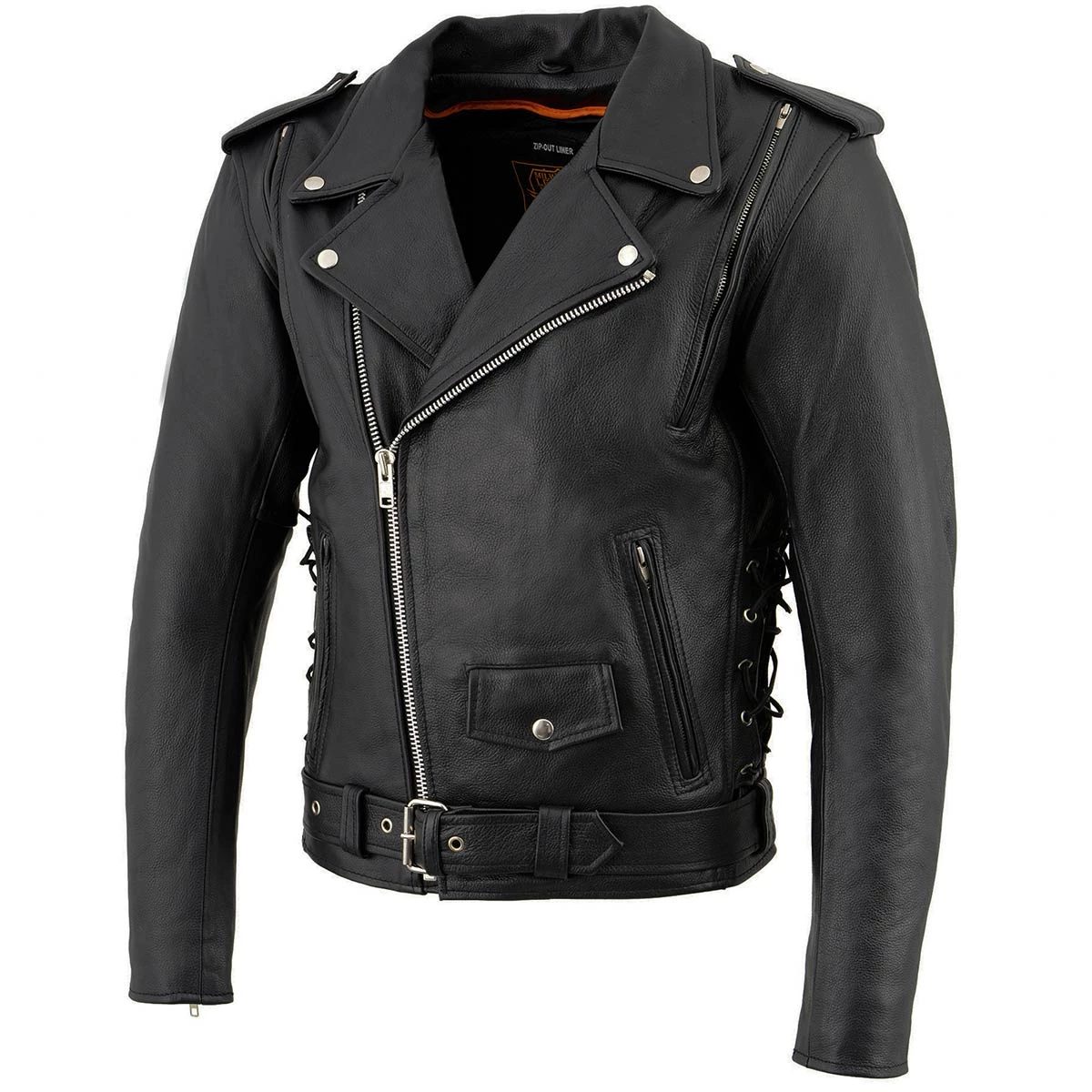 Leather Motorcycle Jackets Milwaukee Leather LKM1775 Men's Black Leather Vented Jacket With Side Laces