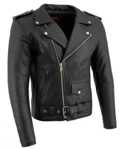 Leather Motorcycle Jackets Milwaukee Leather LKM1781 Men's “The Legend” Classic Police Style Black Leather Motorcycle Jacket