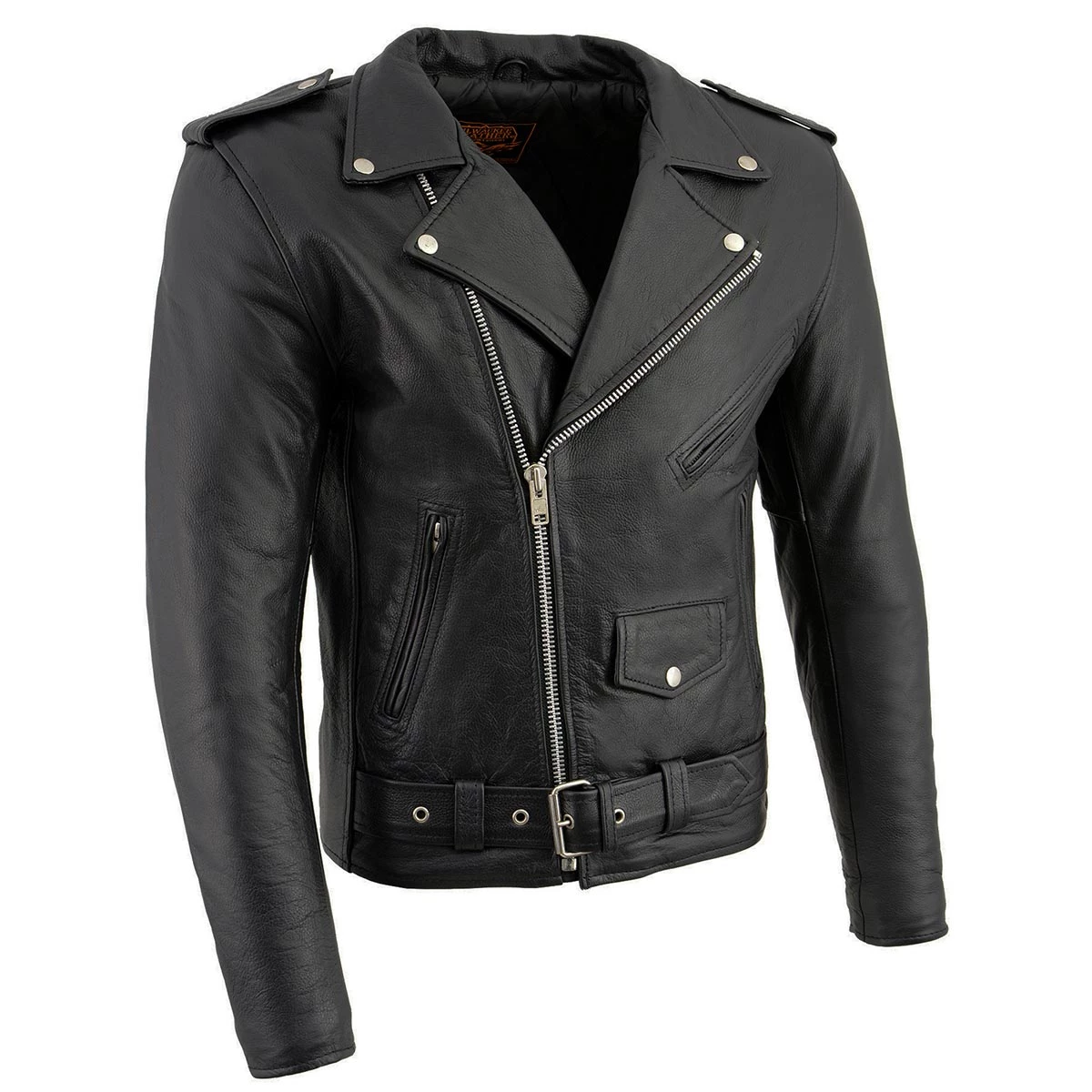 Leather Motorcycle Jackets Milwaukee Leather LKM1781 Men's “The Legend” Classic Police Style Black Leather Motorcycle Jacket