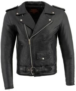 Leather Motorcycle Jackets Milwaukee Leather LKM1781 Men's “The Legend” Classic Police Style Black Leather Motorcycle Jacket