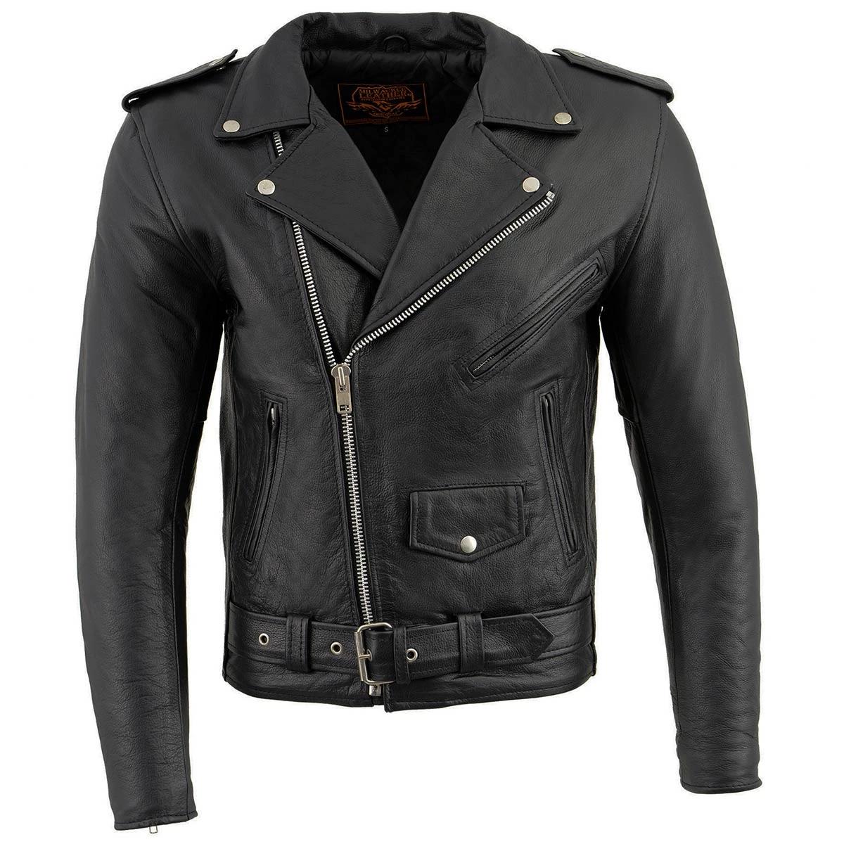 Leather Motorcycle Jackets Milwaukee Leather LKM1781 Men's “The Legend” Classic Police Style Black Leather Motorcycle Jacket