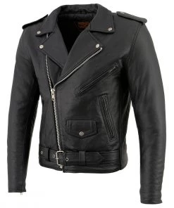Leather Motorcycle Jackets Milwaukee Leather LKM1781 Men's “The Legend” Classic Police Style Black Leather Motorcycle Jacket