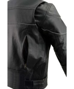 Leather Motorcycle Jackets Milwaukee Leather LU1785 Men's'Reape' Black Leather Side Stretch Jacket With Reflective Piping