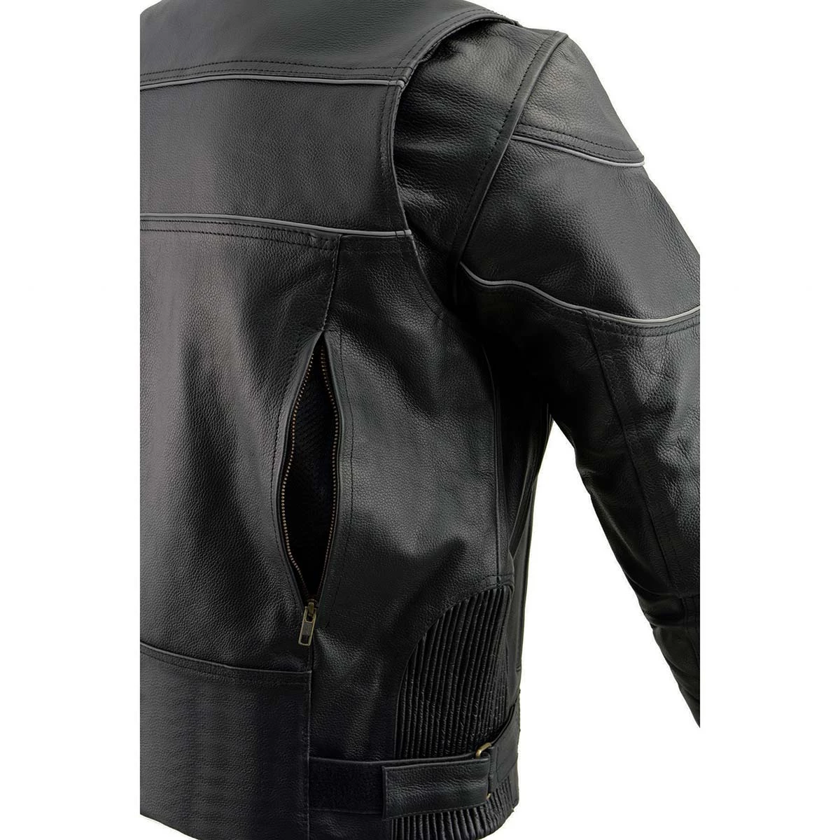 Leather Motorcycle Jackets Milwaukee Leather LU1785 Men's 'Reape' Black Leather Side Stretch Jacket With Reflective Piping