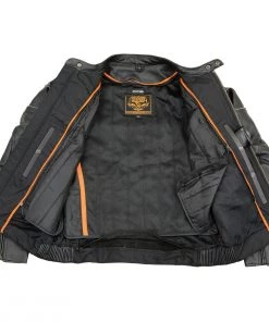 Leather Motorcycle Jackets Milwaukee Leather LU1785 Men's'Reape' Black Leather Side Stretch Jacket With Reflective Piping