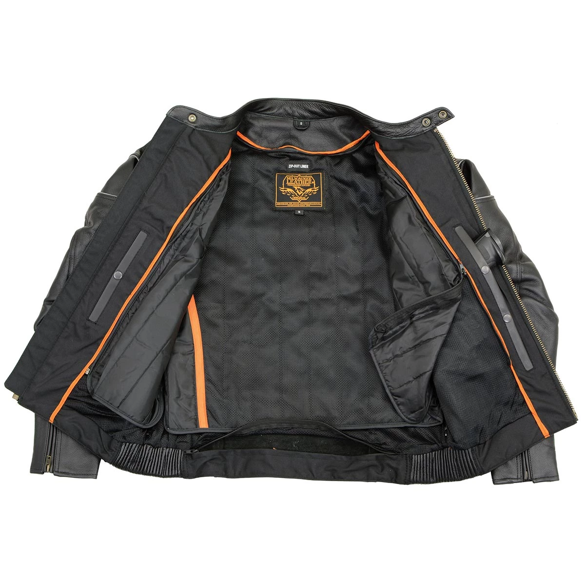 Leather Motorcycle Jackets Milwaukee Leather LU1785 Men's 'Reape' Black Leather Side Stretch Jacket With Reflective Piping