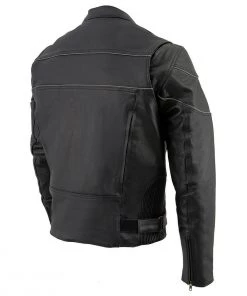 Leather Motorcycle Jackets Milwaukee Leather LU1785 Men's'Reape' Black Leather Side Stretch Jacket With Reflective Piping
