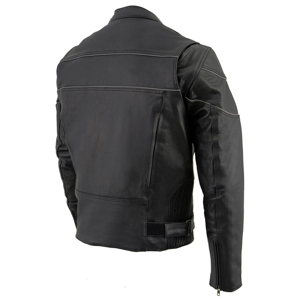 Leather Motorcycle Jackets Milwaukee Leather LU1785 Men's 'Reape' Black Leather Side Stretch Jacket With Reflective Piping