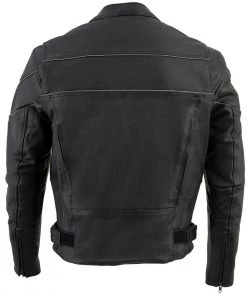 Leather Motorcycle Jackets Milwaukee Leather LKM1785 Men's Black Leather Side Stretch Jacket With Reflective Piping