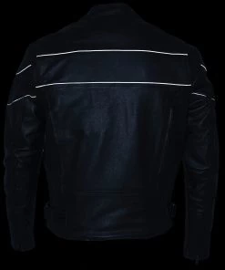 Leather Motorcycle Jackets Milwaukee Leather LKM1785 Men's Black Leather Side Stretch Jacket With Reflective Piping