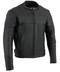 Leather Motorcycle Jackets Milwaukee Leather LKM1785 Men's Black Leather Side Stretch Jacket With Reflective Piping