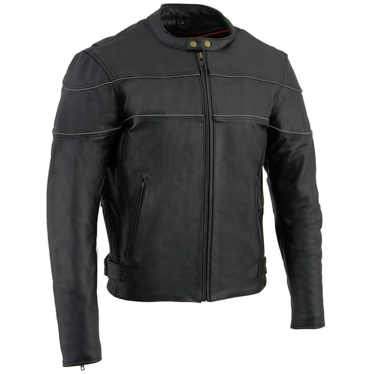 Leather Motorcycle Jackets Milwaukee Leather LU1785 Men's 'Reape' Black Leather Side Stretch Jacket With Reflective Piping