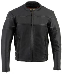 Leather Motorcycle Jackets Milwaukee Leather LU1785 Men's'Reape' Black Leather Side Stretch Jacket With Reflective Piping