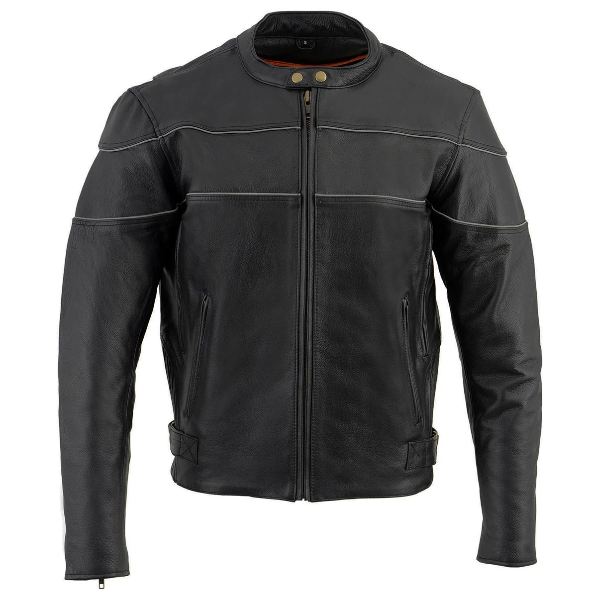 Leather Motorcycle Jackets Milwaukee Leather LU1785 Men's 'Reape' Black Leather Side Stretch Jacket With Reflective Piping