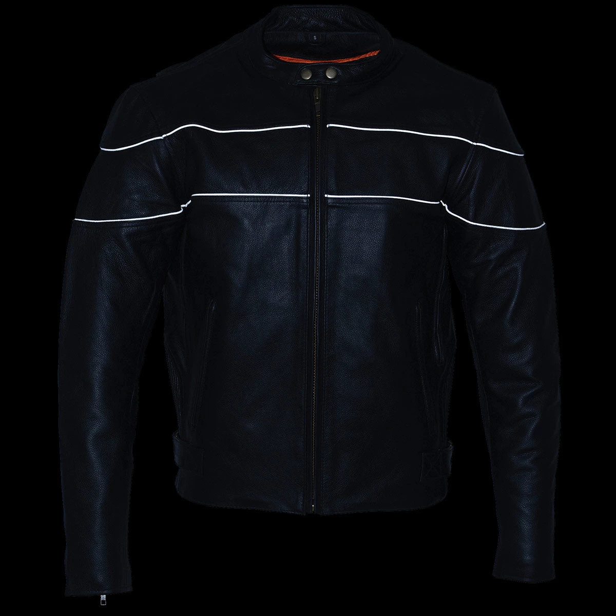 Leather Motorcycle Jackets Milwaukee Leather LU1785 Men's 'Reape' Black Leather Side Stretch Jacket With Reflective Piping