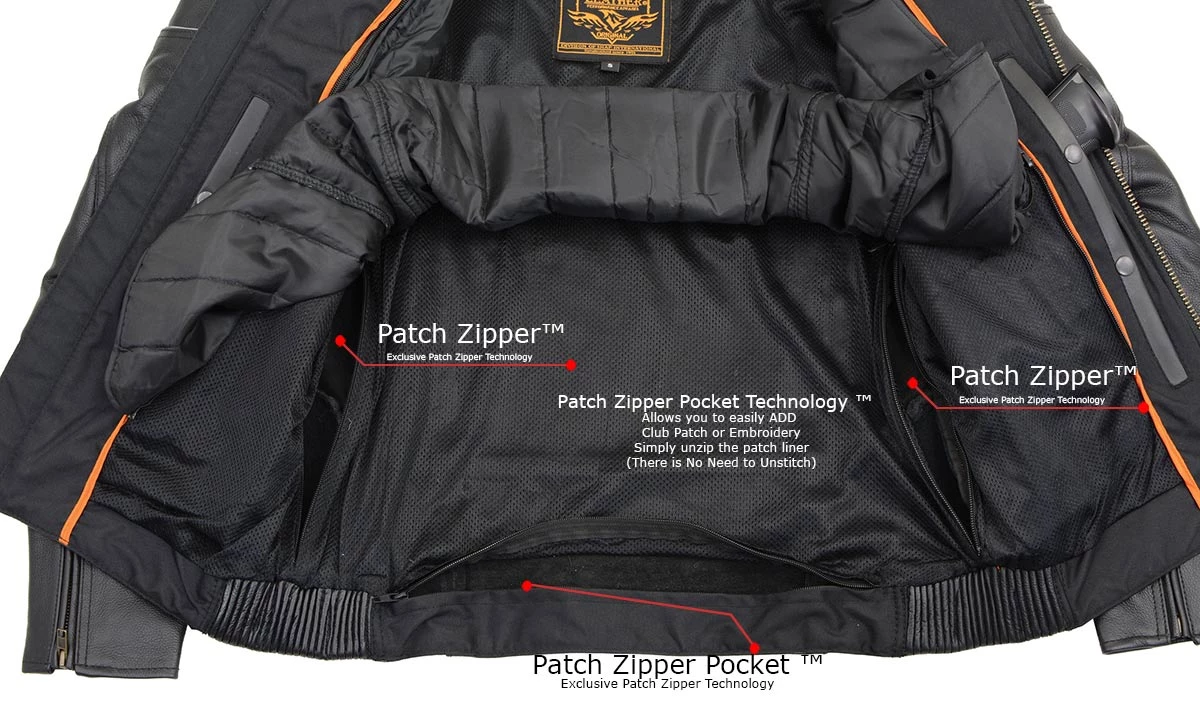 Leather Motorcycle Jackets Milwaukee Leather LU1785 Men's 'Reape' Black Leather Side Stretch Jacket With Reflective Piping