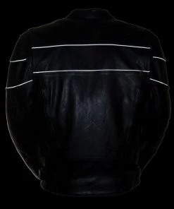 Milwaukee Leather SH1785 Men's Black Leather Jacket With Side Stretch And Reflective Piping
