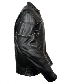 Leather Motorcycle Jackets Milwaukee Leather LU1785 Men's'Reape' Black Leather Side Stretch Jacket With Reflective Piping