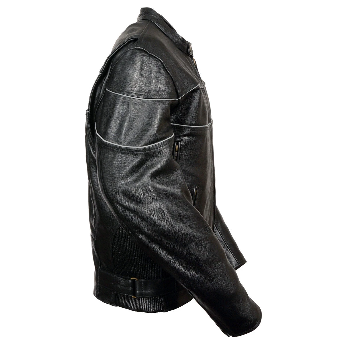 Leather Motorcycle Jackets Milwaukee Leather LU1785 Men's 'Reape' Black Leather Side Stretch Jacket With Reflective Piping