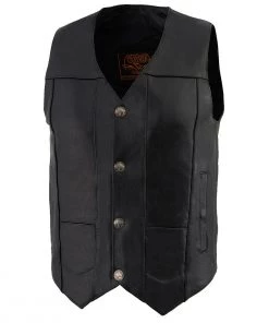 Motorcycle Vests Milwaukee Leather LKM3700 Men's Plain Side Leather Vest With Buffalo Snaps