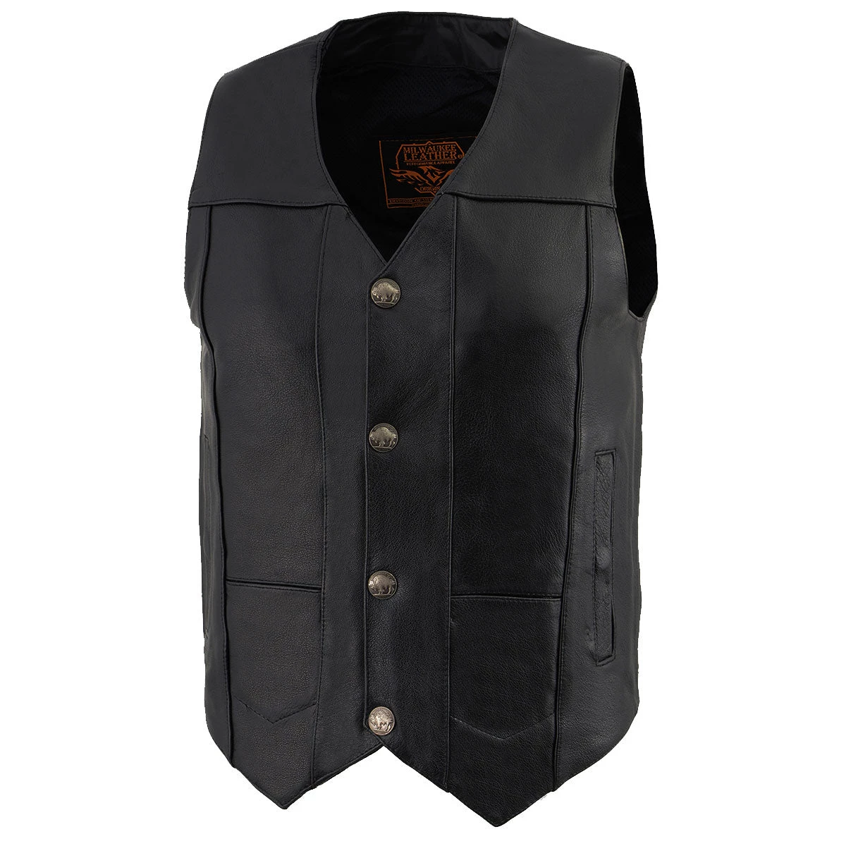 Motorcycle Vests Milwaukee Leather LKM3700 Men's Plain Side Leather Vest With Buffalo Snaps