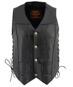 Motorcycle Vests Milwaukee Leather LKM3701 Men's Side Lace Leather Vest With Buffalo Snaps