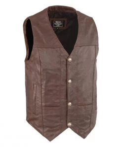 Milwaukee Leather LKM3702 Men's Broken Brown Western Leather Vest With Buffalo Snaps Motorcycle Vests