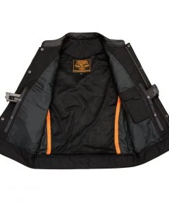 Milwaukee Leather LKM3710 Men's Black Club Style Leather Vest With Open Neck Motorcycle Vests