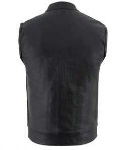 Milwaukee Leather LKM3710 Men's Black Club Style Leather Vest With Open Neck Motorcycle Vests