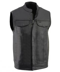 Milwaukee Leather LKM3710 Men's Black Club Style Leather Vest With Open Neck Motorcycle Vests