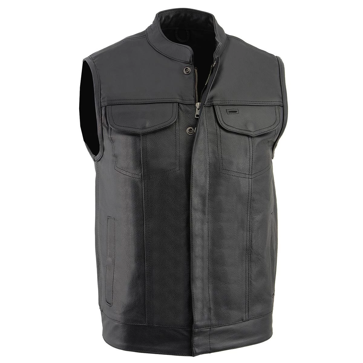 Milwaukee Leather LKM3710 Men's Black Club Style Leather Vest With Open Neck Motorcycle Vests