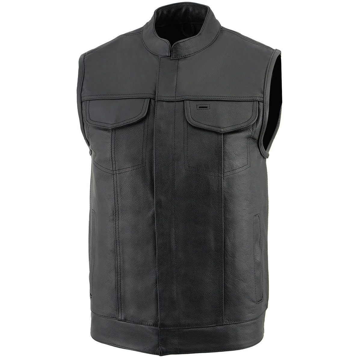 Milwaukee Leather LKM3710 Men's Black Club Style Leather Vest With Open Neck Motorcycle Vests