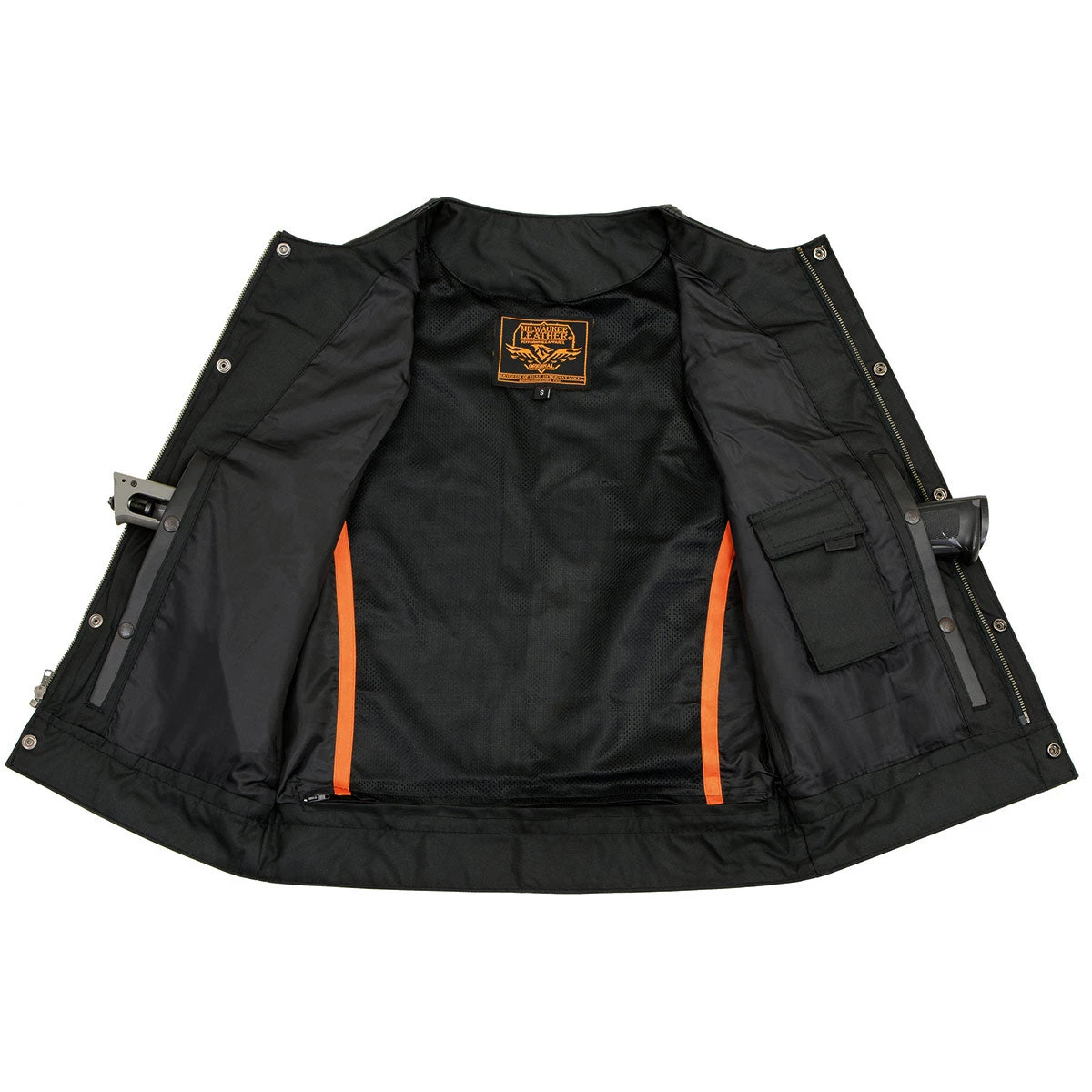 Milwaukee Leather LKM3711 Men's Collarless Dual Snap And Zipper Front Closure Club Leather Vest Motorcycle Vests