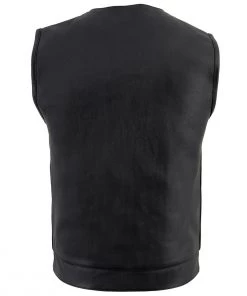 Milwaukee Leather LKM3711 Men's Collarless Dual Snap And Zipper Front Closure Club Leather Vest Motorcycle Vests