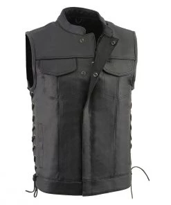Milwaukee Leather LKM3712 Men's Side Lace Front Snap And Zipper Leather Club Vest