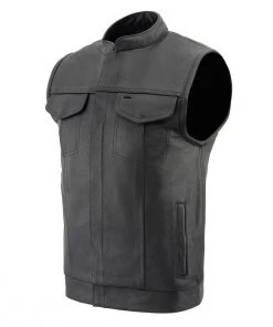 Motorcycle Vests Milwaukee Leather LKM3713 Men's ‘Quick Draw’ Black Leather Dual Closure Club Vest