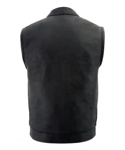 Motorcycle Vests Milwaukee Leather LKM3713 Men's ‘Quick Draw’ Black Leather Dual Closure Club Vest
