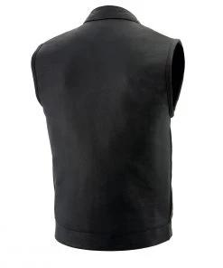 Motorcycle Vests Milwaukee Leather LKM3713 Men's ‘Quick Draw’ Black Leather Dual Closure Club Vest