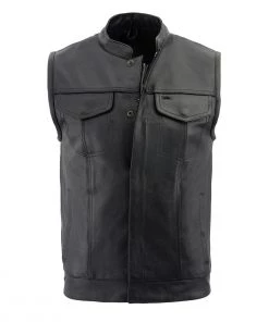 Motorcycle Vests Milwaukee Leather LKM3713 Men's ‘Quick Draw’ Black Leather Dual Closure Club Vest
