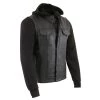 Milwaukee Leather LKM3714 Men's Black Leather Club Style Vest With Full Sleeve Hoodie And Quick Draw Pocket
