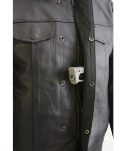 Milwaukee Leather LKM3714 Men's Black Leather Club Style Vest With Full Sleeve Hoodie And Quick Draw Pocket