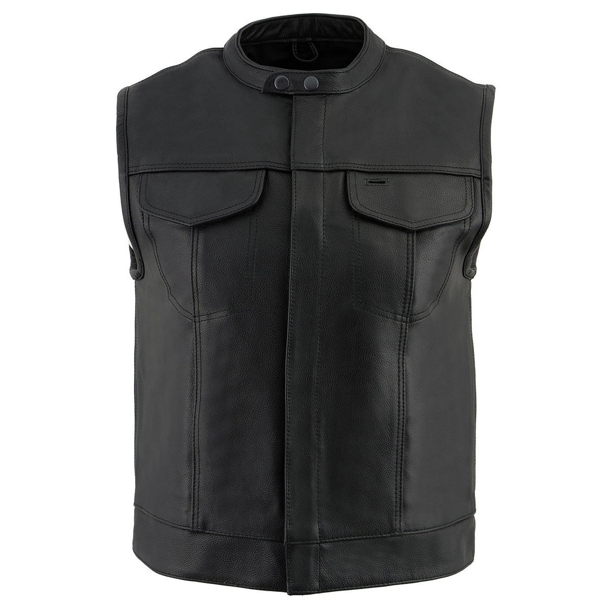 Motorcycle Vests Milwaukee Leather LKM3720 Men's Black Leather Vest With Concealed Snap Button Closure
